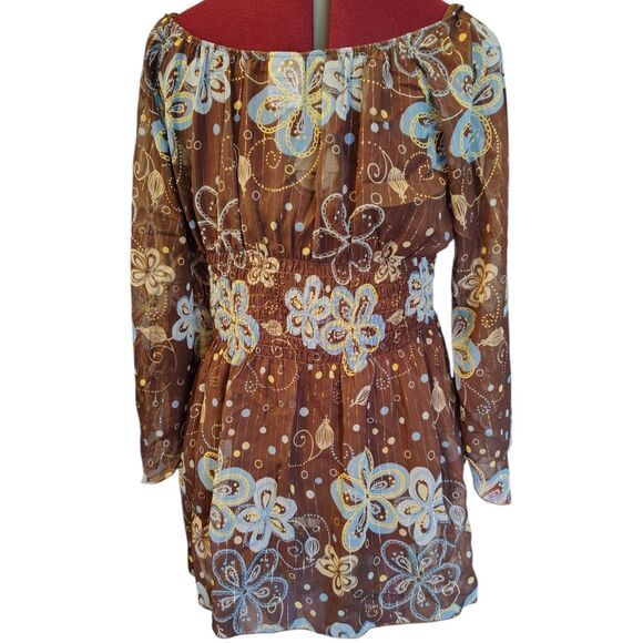 Jordache Two Piece Floral Sheer Blouse and Camisole Size XL15 Brown Blue - Picture 2 of 8